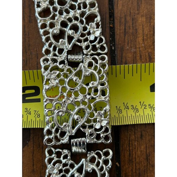 Statement Earring & Bracelet Set Paisley Filigree Panel Design Silver-Tone - Picture 12 of 14